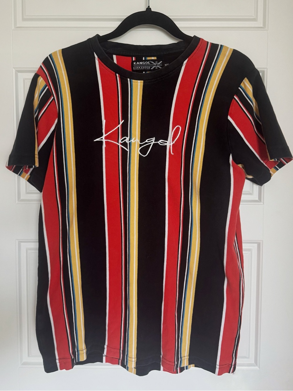 Kangol Vertical Stripe Tee in Black, Red & Yellow